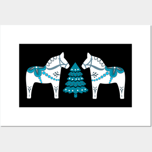 Christmas Dala Horse in blue and white Posters and Art